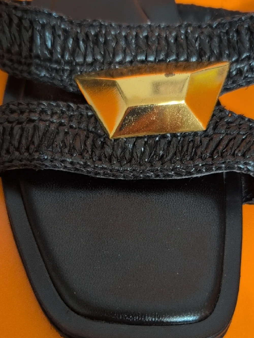 Zara Black Braided Slide Sandals with Gold Geometric Accent - Picture 2 of 7